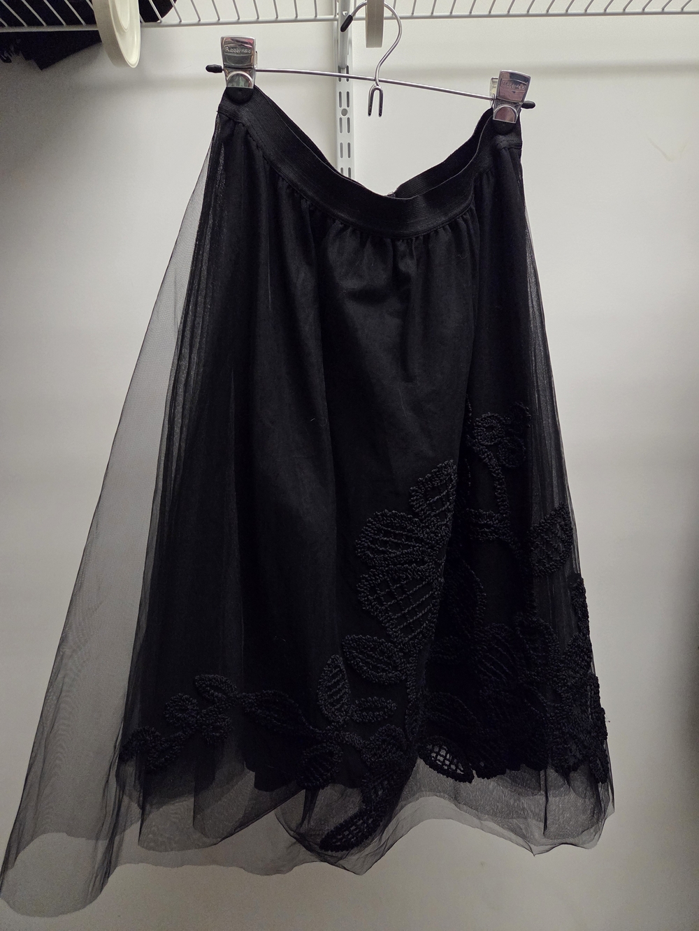Maeve By Anthropolgie Black A-Line Midi Skirt Tulle With Embroidery
